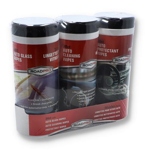 Wholesale 3pk30ct AUTO WIPE CANISTERS GLASS, PROTECTANT & CLEANING
