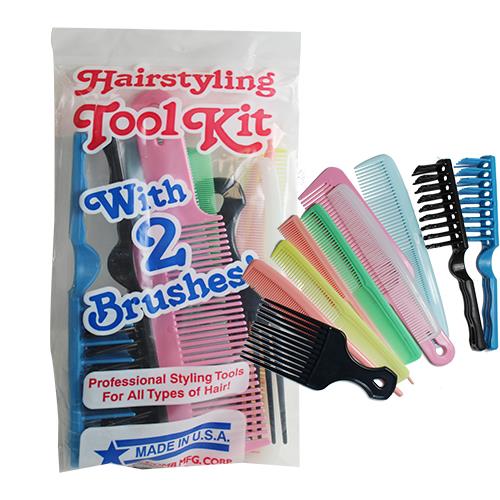 Wholesale Z10PC FAMILY HAISTYLING SET 2 BRUSHES & 8 COMBS - GLW