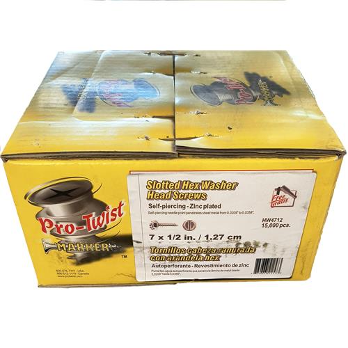 Wholesale PRO-TWIST 15,000PC SLOTTED HEX WASHER HEAD SCREWS #7x1/2'' ZINC PLATED