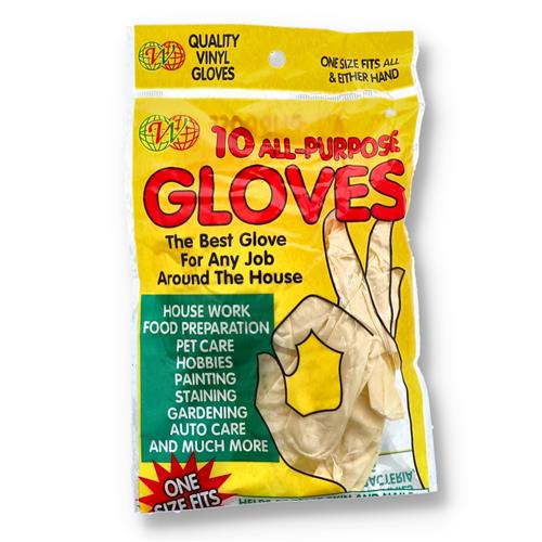 Wholesale 10PK VINYL GLOVES ALL PURPOSE - ONE SIZE FITS ALL