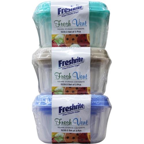 Wholesale 3PK  SQUARE FOOD CONTAINERS FRESH VENT MICROWAVE SAFE LIDS
