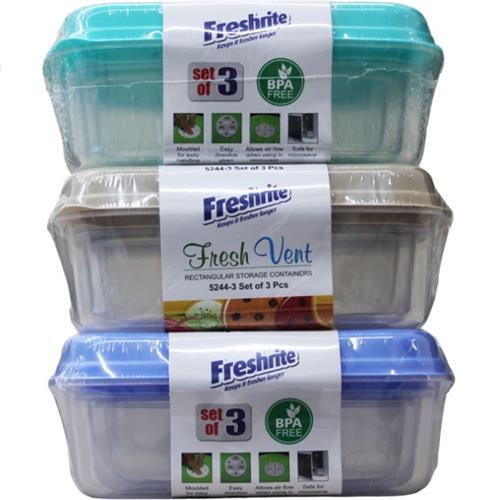 Wholesale 3pk  RECTANGLE FOOD CONTAINERS FRESH VENT MICROWAVE SAFE LIDS