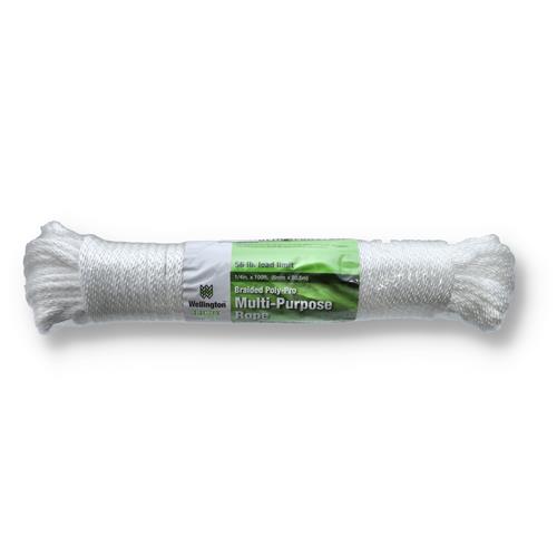 Wholesale 100'x1/4'' WHITE BRAIDED POLY ROPE 56LB WLL