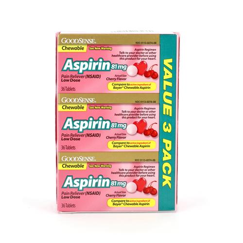 Wholesale GOOD SENSE ASPIRIN CHEWABLE 81MG CHERRY TABLETS   36CT