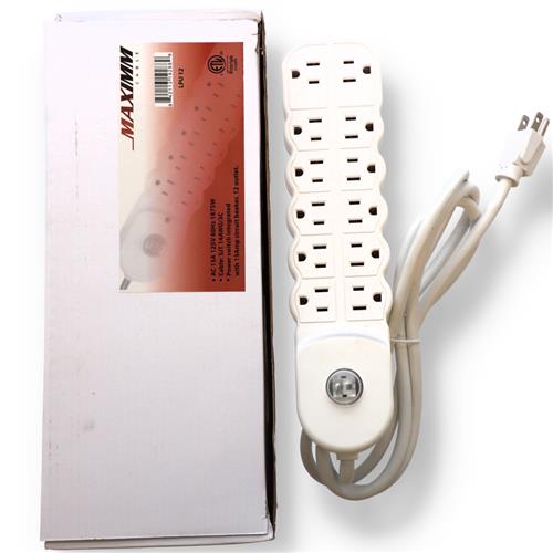 Wholesale 12 OUTLET POWER STRIP 6' 14/3 CORD WHITE