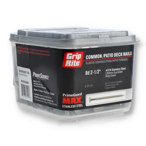 Wholesale GRIP-RITE 5LB 8D 2-1/2'' 316 STAINLESS COMMON PATIO DECK NAILS RING SHANK