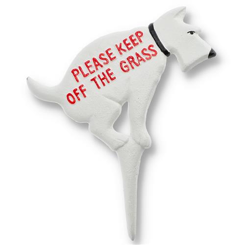 Wholesale WHITE CAST IRON PLEASE KEEP OFF THE GRASS DOG SIGN 9x11''
