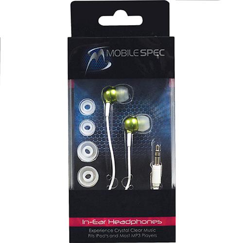 Wholesale Mobilespec Green In-Ear Earbuds.