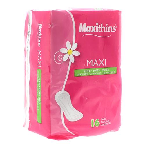 Wholesale 16ct MAXITHINS SUPER MAXI PADS UNSCENTED
