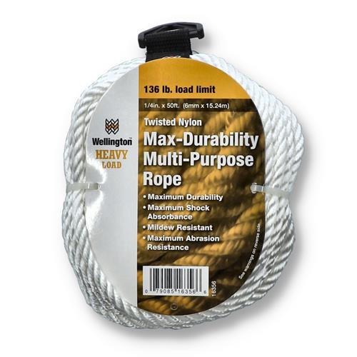 Wholesale 50'x1/4'' TWISTED NYLON MAX DURABILITY ROPE & HOLDER 136LB WLL