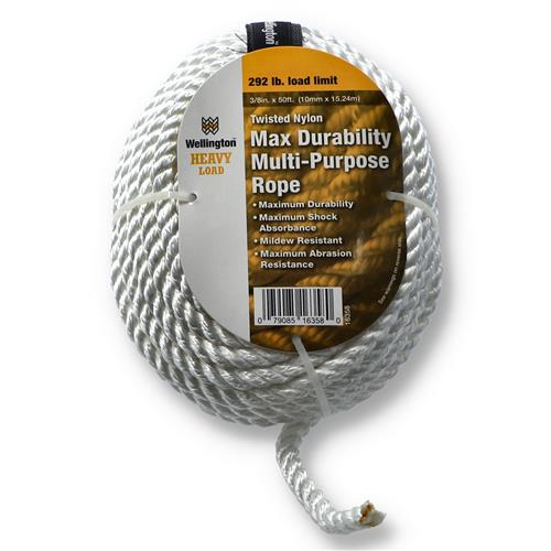 Wholesale 50'x3/8'' TWISTED NYLON ROPE WITH VELCRO STRAP 292LB WLL