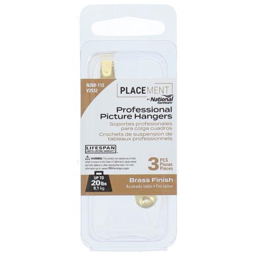 Wholesale 3PK BRASS PRO PICTURE HANGERS 20LB WITH NAILS