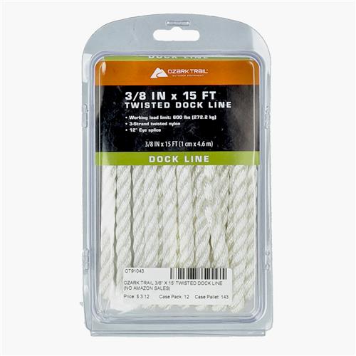 Wholesale OZARK TRAIL 3/8"" X 15' TWISTED DOCK LINE -NO AMAZON SALES