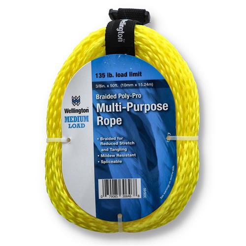 Wholesale 50'x3/8'' YELLOW BRAIDED POLY ROPE& HOLDER 135LB WLL