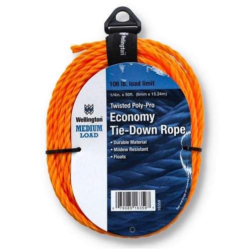 Wholesale 100'x1/4'' YELLOW TWISTED POLY ROPE & HANGER 106LB WLL
