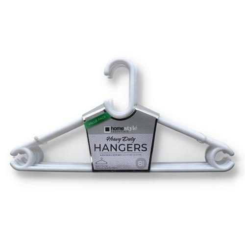 Wholesale 8 PACK WHITE PLASTIC CLOTHES HANGERS