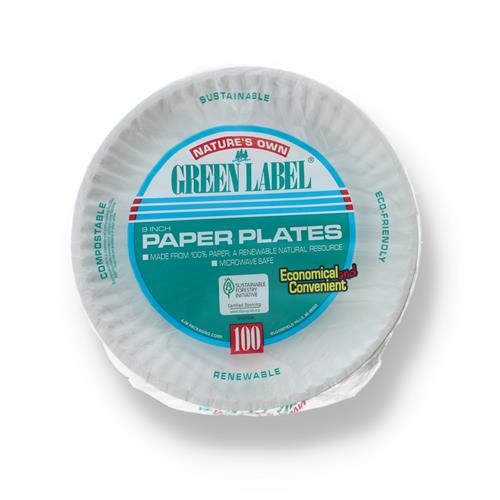 Wholesale Green Label White Paper Plate 9"