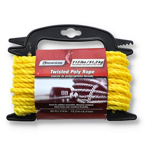 Wholesale 50'x1/4'' YELLOW TWISTED POLY ROPE ON WINDER 113LB WLL