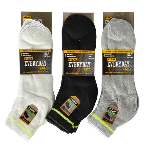 Wholesale VITAL EVERYDAY 4 PAIRS ANKLE SOCKS ASSORTED COLORS SIZE 10-13