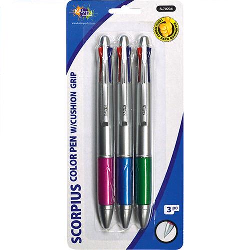 Wholesale 4 Color Pens with Grip Black, Blue, Red and Green