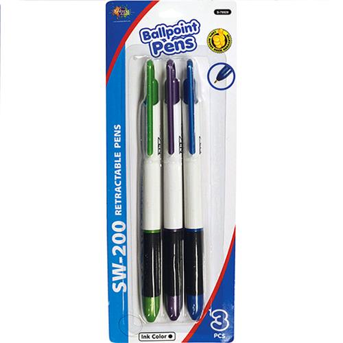 Wholesale Ballpoint Pens Black Rubber Grip Assorted Colors - GLW