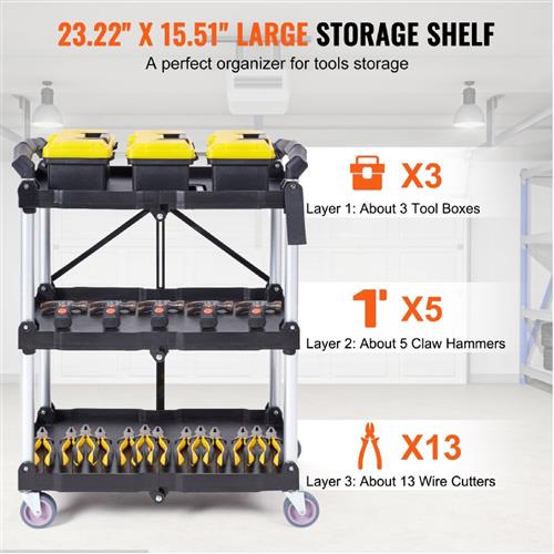 Wholesale VEVOR FOLDABLE ULILITY SERVICE CART, 3 SHELF 165LBS HEAVY DUTY