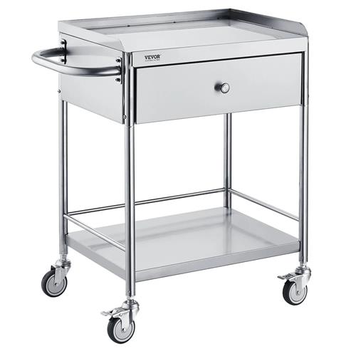 Wholesale VEVOR 22.8x16.6'' TWO-TIER STAINLESS UTILITY CART WITH DRAWER & WHEELS