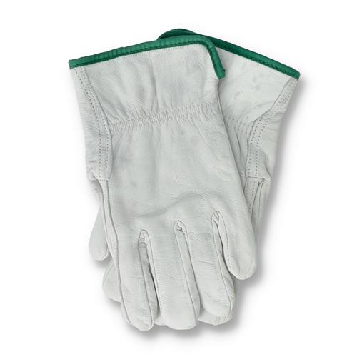 Wholesale WHITE LEATHER WORK GLOVE MEDIUM NO HEADER WITH SOME STAINING